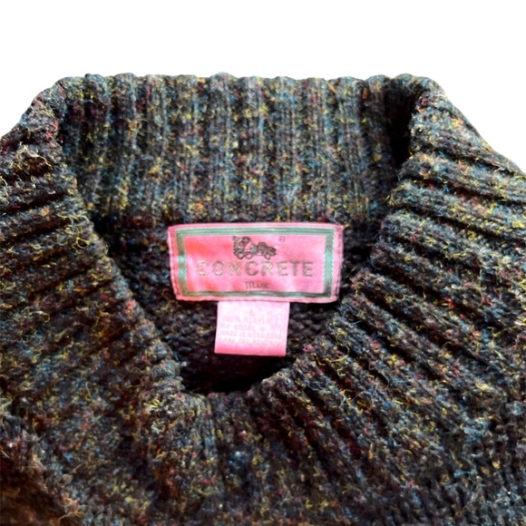 Vintage Concrete Mix Turquoise Aztec Pattern Acrylic Textured Mock Neck Sweater - Picture 5 of 8